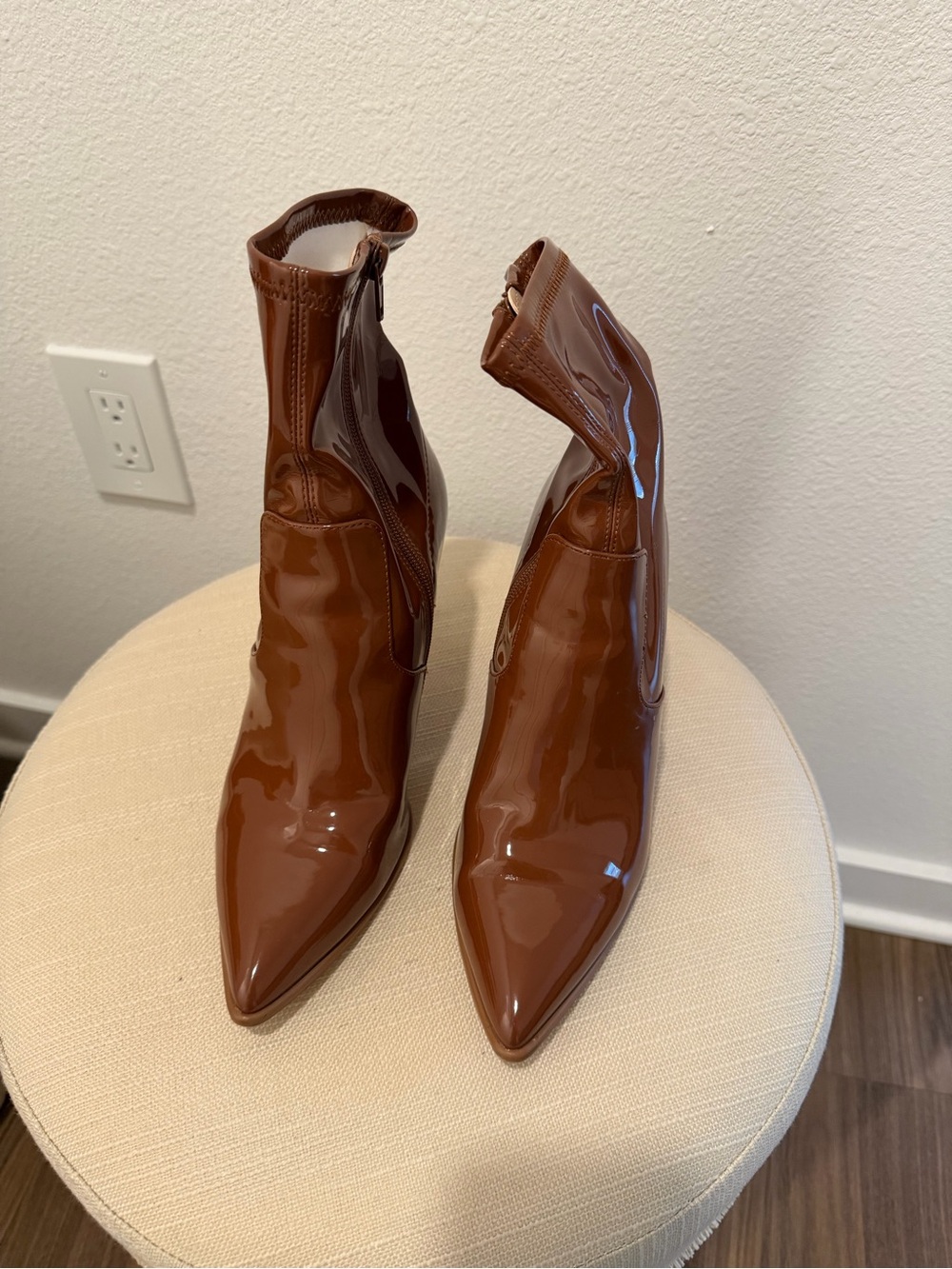 Steve Madden Brown Patent Pointed Ankle Booties